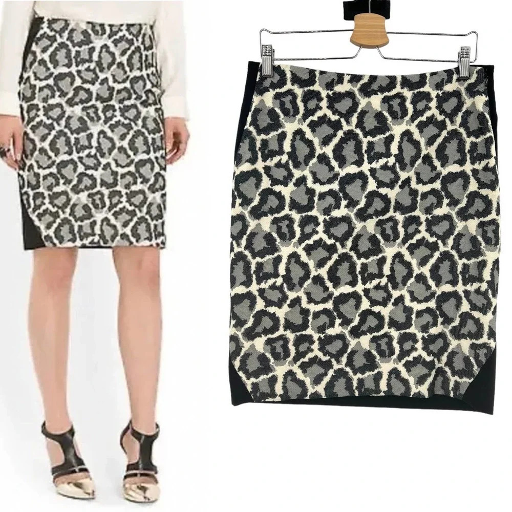Diane Von Furstenberg Emma Leopard Print Pencil Skirt Black Size 12